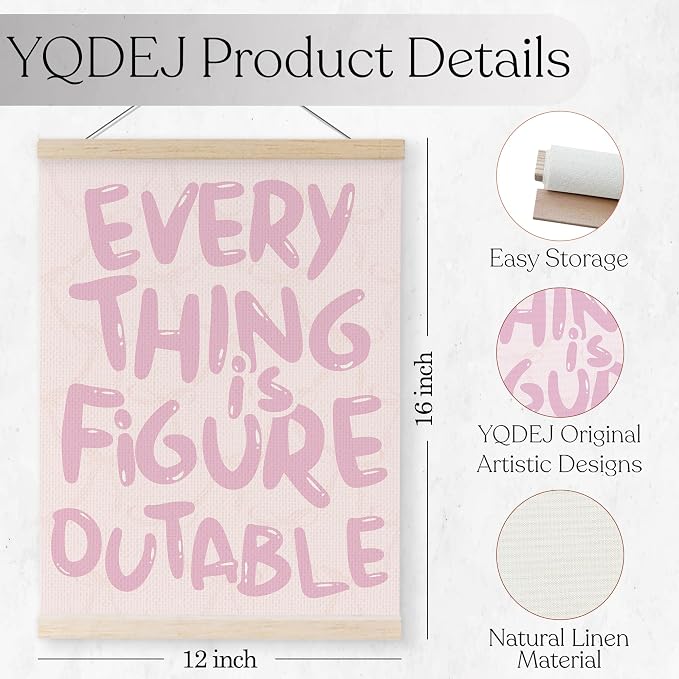 YQDEJ Pink Bow Everything Is Figureoutable Inspirational Wall Art Poster Hanger Frame, Pink Bow Positive Affirmations Wall Decor, Motivational Wall Art for Home Office Classroom, 12x16 Inch