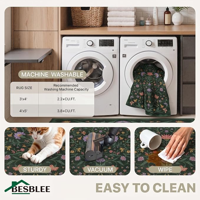 48"x60" Office Chair Mat for Hardwood Tile Floor, Under Desk Carpet Protector for Rolling Computer Chair Mat, Machine Washable Area Rug, Anti-Slip 1/5" Thick Low Pile Thin Floor Mat, Night Floral
