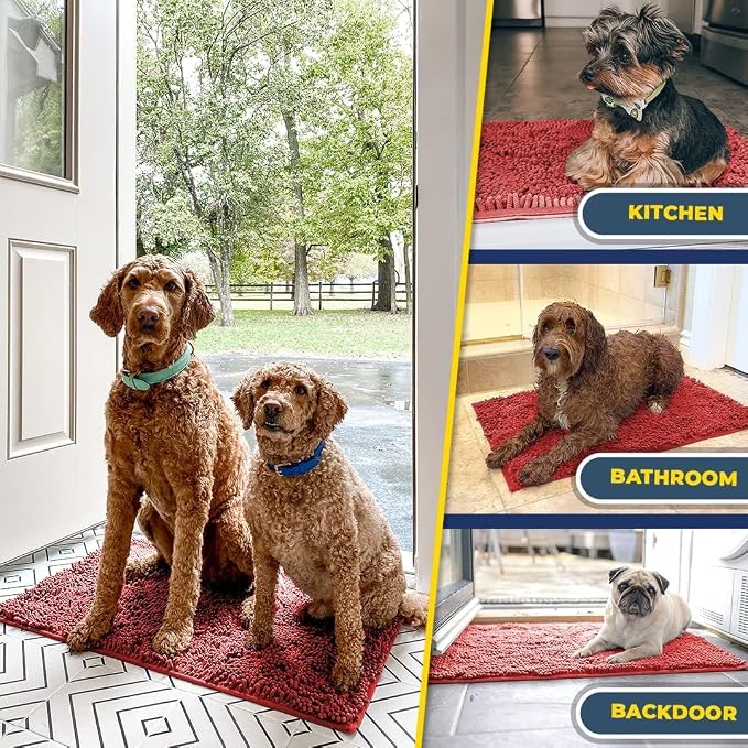 Muddy Mat® | Super Absorbent Door Mat Indoor, Microfiber Quick Dry Chenille Entryway Rug, Non-Slip Front Door Mat, Indoor Mats for Entryway, Machine Washable Pet Rug, Red 36"x72"