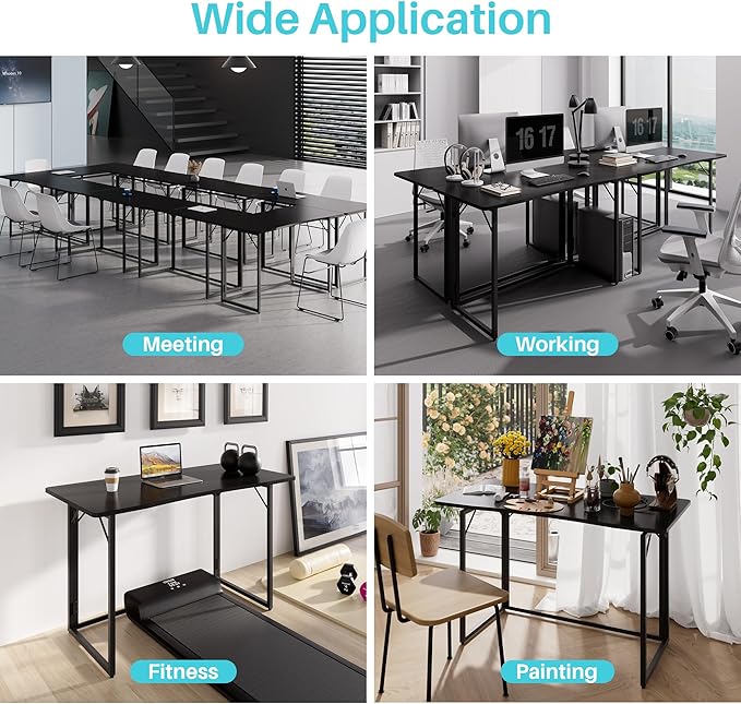 JOYMOOP Black 47.2" Folding Desk, No Assembly Small Foldable Desk for Home, Office, Wooden Top Folding Computer Desk for Working, Writing, Studying - Large Size