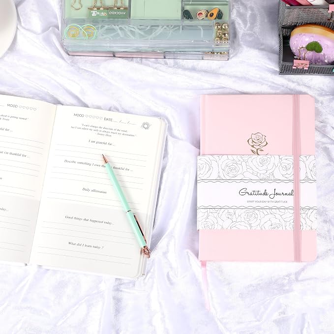 Yoment Gratitude Journal for Women Self Care Journal for More Happiness with Prompts for Mindfulness, Mental Health, Productivity & Self Care, 5 Minute Reflection for Positivity and Gratitude, Pink