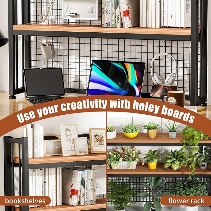 Desktop Hutch Bookshelf,2-Tier Metal Desk Shelf, Storage DisplayShelf for Computer Desk, Multifunctional Freestanding Storage Rack for Office, Home Decor (37.4 * 35.9 * 9.44 in)