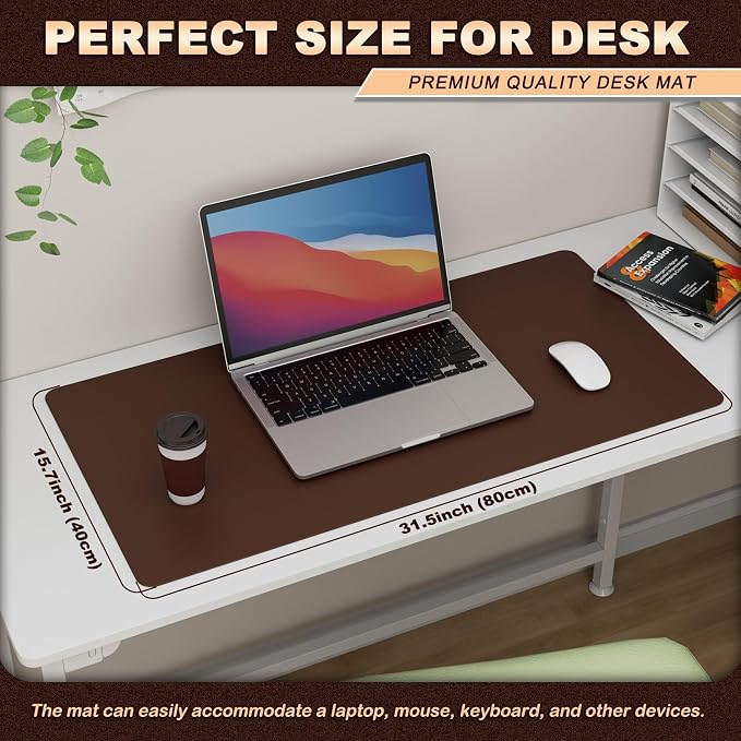 K KNODEL Desk Protector Mat and Pad for Office (Dark Brown, 15.7"x31.5") | Waterproof Desk Mat, Desk Pads and Blotters, Desktop Mat, Desk Protector and Cover, Office Computer, Laptop and Keyboard Mat