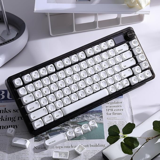 dagaladoo White PBT Keycap Set,Glossy Custom Keycaps Ceramic Style, Dye Sublimation Keyboard Key caps 131-key,MOA Profile Keycaps for 100% 75% 65% 60% TKL US Layout Mechanical Keyboard