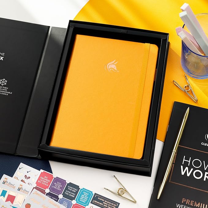 Clever Fox Planner Premium Edition – Undated Luxurious Weekly & Monthly Planner to Increase Productivity and Hit Your Goals – Organizer – Start Anytime, A5, Lasts 1 Year, Amber Yellow (Weekly)