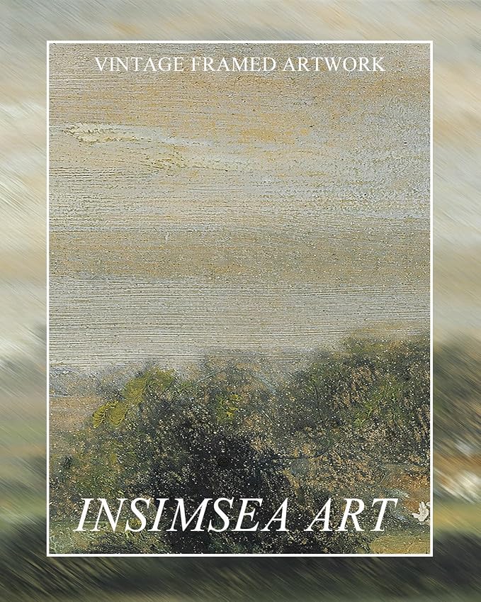 InSimSea Extra Large Framed Vintage Wall Art, Living Room Country Farmhouse Decor, Wild Field under Sky Landscape Paintings, Canvas Prints, Scenery Long Picture for Bedroom Above of Bed,12x36inch