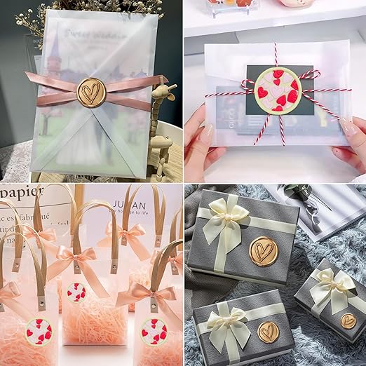 Wax Seal Kit - 24 Color Wax Beads (600pcs), Love Heart Stamps, Electric Warmer, Metallic Pen, Envelopes Sealing Kit for Wedding Invitations