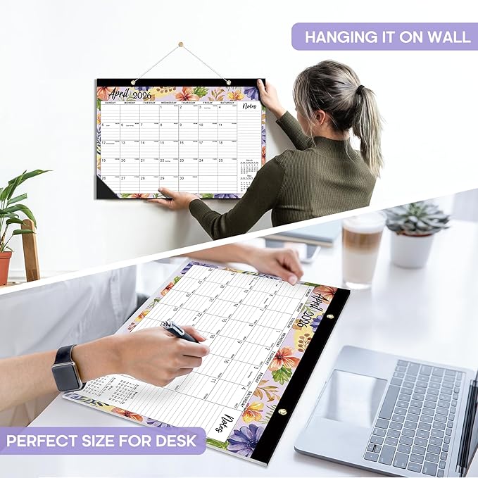 Desk Calendar 2026-2027, 21-Month Calendar Runs Unitl June 2027, Large 17" x 12" Monthly Desktop & Wall Calendar for Home & Office - Botanic Whimsy