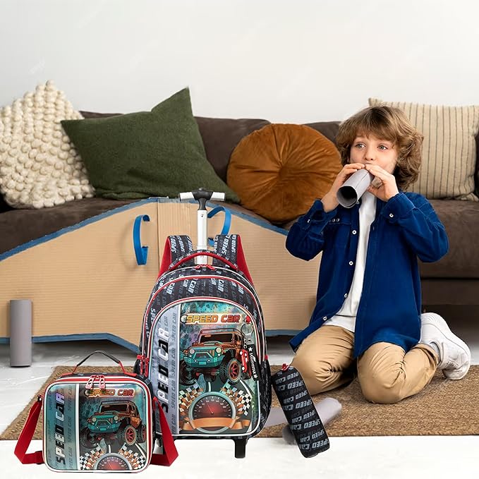 Roller Backpacks for Kids Backpacks Boys Rolling Backpack for School Backpack with Wheels for Kids with Lunch Box Pencil Case for Elementary Back to School Supplies