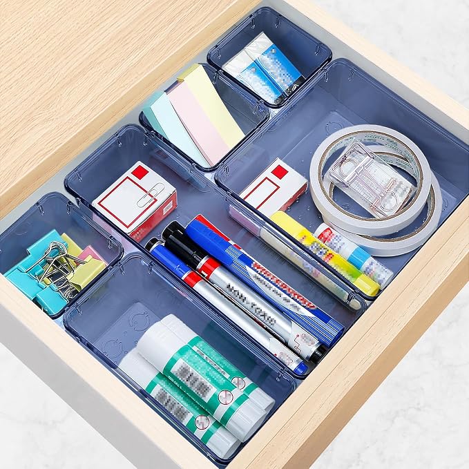 23 PCS Drawer Organizer Set, 5 Size Bathroom and kitchen organizer Trays | Bathroom and kitchen Drawer cabinet organizer Trays, Clear Storage Bins for Makeup, Jewelry, Utensils and Gadgets