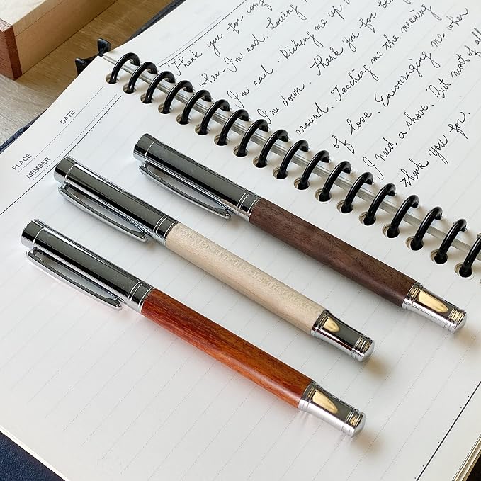 LACHIEVA LUX Walnut Fountain Pen, German Fine Nib, Smooth Ink Flow, Wooden Gift Box with Converter & 2 Cartridges, Fancy Pen for Men and Women