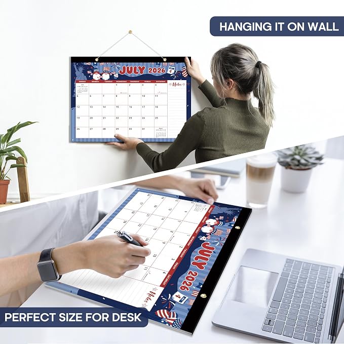 Desk Calendar 2026-2027, 18-Month Calendar Runs from July 2026 to December 2027, Large 17" x 12" Monthly Desktop & Wall Calendar for Home & Office - Watercolor Festival