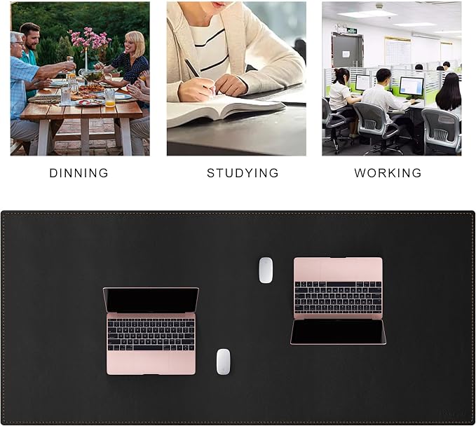 MAIDERN 59”x 27.5” Leather Desk Mat XL, Large Desk Pad, Reversible Cork & Leather Large Mouse pad for Desk, Waterproof Computer Desk Mat for Gaming Home Office (Black)
