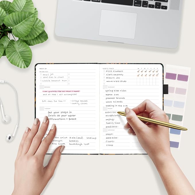 And Per Se Undated Planner, Weekly & Monthly Planner with Goal & Habit Tracker, A5 Leather Hardcover Productivity Journal for Academic Year (Lunar Leaf)