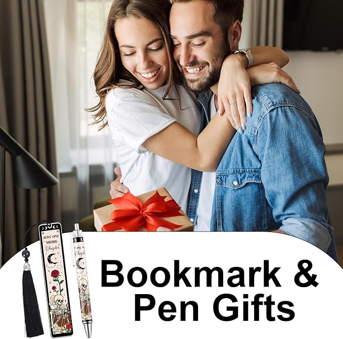 Dark Romance Bookmark with Pen Gifts, Funny Gothic Bookmark Gifts for Women Friends Girls, Just One More Chapter Book Marks for Book Lovers, Halloween Thanksgiving Christmas Birthday Present