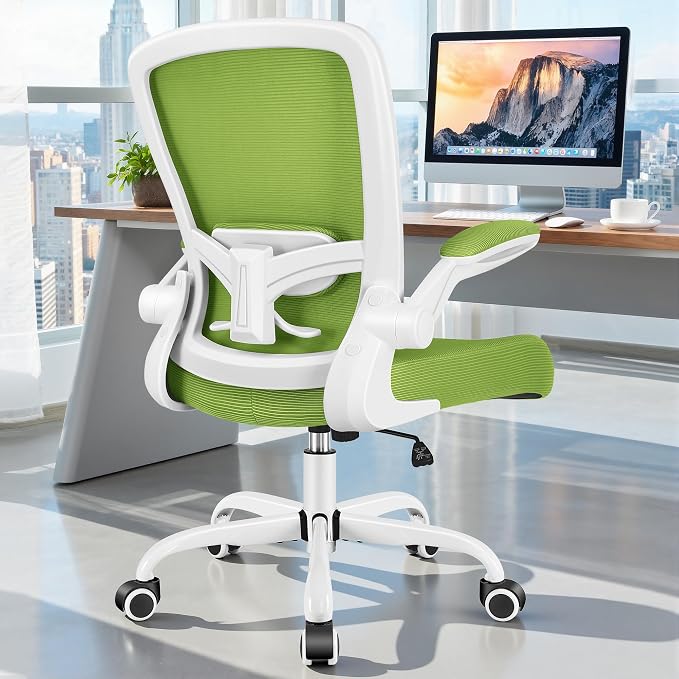 FelixKing Office Chair, Ergonomic Desk Chair Breathable Mesh Chairs Adjustable High Back Lumbar Support Flip-up Armrests, Executive Rolling Swivel Comfy Computer Chairs Home Office Green
