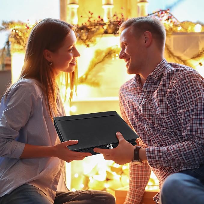 AZXCG Leather Padfolio for Men,Zippered Padfolio with 3 Ring Binder,Business Portfolio Organizer with A4 Writing Pad Holder, Portfolio Binder for Meeting,Gift for Father's Day