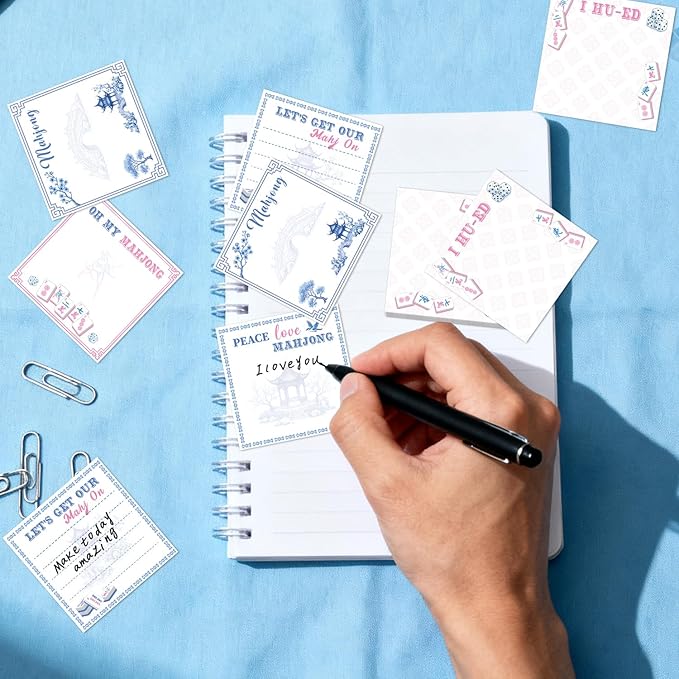 Mahjong Sticky Notes Gifts - 9 Pack Mah Jong Notepads 3x3 Inch Gifts for Mahjong Lovers, Mah Jong Blue and White Porcelain Memo Pads Office School Supplies for Friends Coworkers (450 Sheets)
