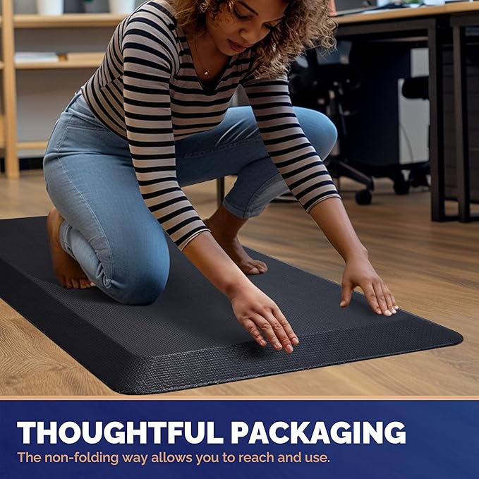 FEATOL Anti Fatigue Mat for Standing, 9/10 Extra Thick Ergonomic Standing Desk Mat, Comfort Memory Foam Standing Mat at Home,Office All Day (20" x 59", Black, 1PC)