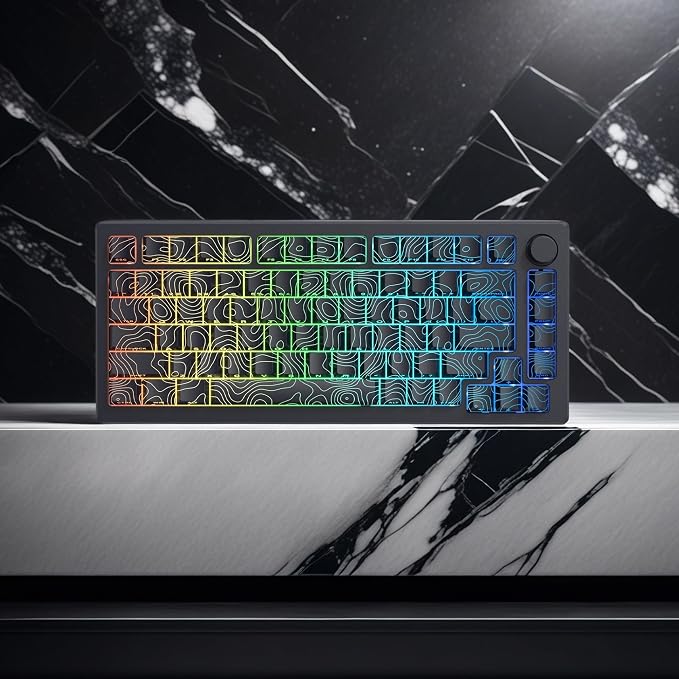 dagaladoo Double Shot PBT Keyboard keycaps Set,Black Topographic,Shine Through Custom keycap,Side Printed keycaps dye sub,Cherry Profile keycap for TKL US Layout Mechanical Keyboard(134keys)