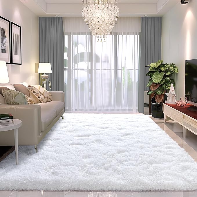 Awaytail Fluffy 6x9 Rug - Nursery Rugs for Bedroom - Height Pile 1.4" Plush Rug - Fuzzy Throw Rugs Carpet for Bedroom - White