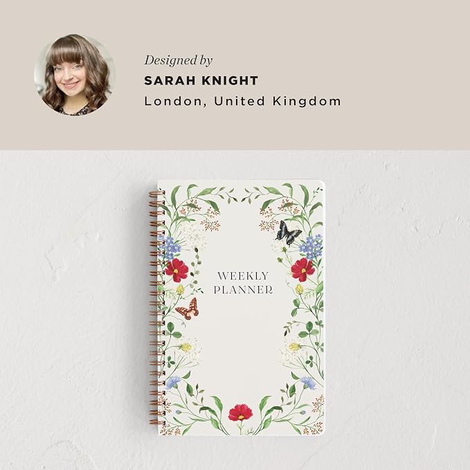 Minted Wild Meadow 2026 Weekly & Monthly Undated Planner, 5.5" x 8.5" Floral Butterfly Spiral Bound Planner Notebook, 132 Pages, Undated Monthly & Weekly Layouts for Flexible Planning