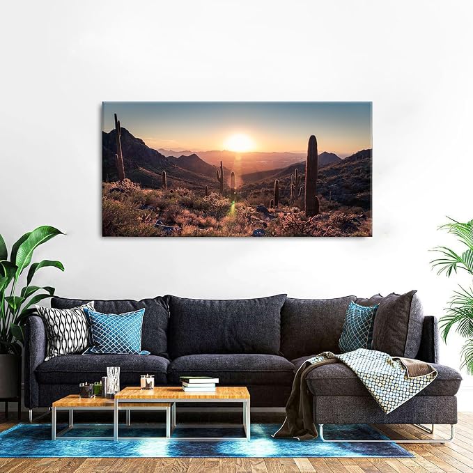 AIYISU Mountain Wall Art Sunset Cactus Wall Decor Arizona Sonoran Desert Canvas Pictures Saguaro Landscape Photography Prints Western Nature Artwork Living Room Bedroom Office Home Decoration 30 x 60