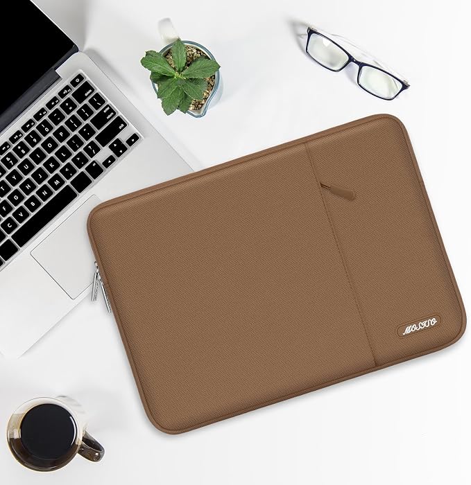 MOSISO Laptop Case 13.3 inch, 13-13.3 inch Laptop Sleeve Compatible with MacBook Air/Pro 13/Pro 14 M5 M4 M3 M2 M1, HP Dell ASUS Lenovo,Polyester Vertical Computer Sleeve Bag with Pocket, Mocha