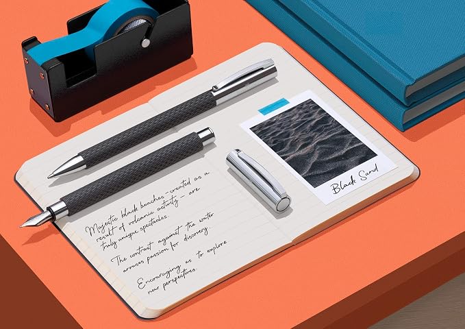 FABER-CASTELL 147051 Faber Castell Fountain Pen, F, Fine Point, Ambition Option Art, Black Sand, Dual Use, Genuine Imported