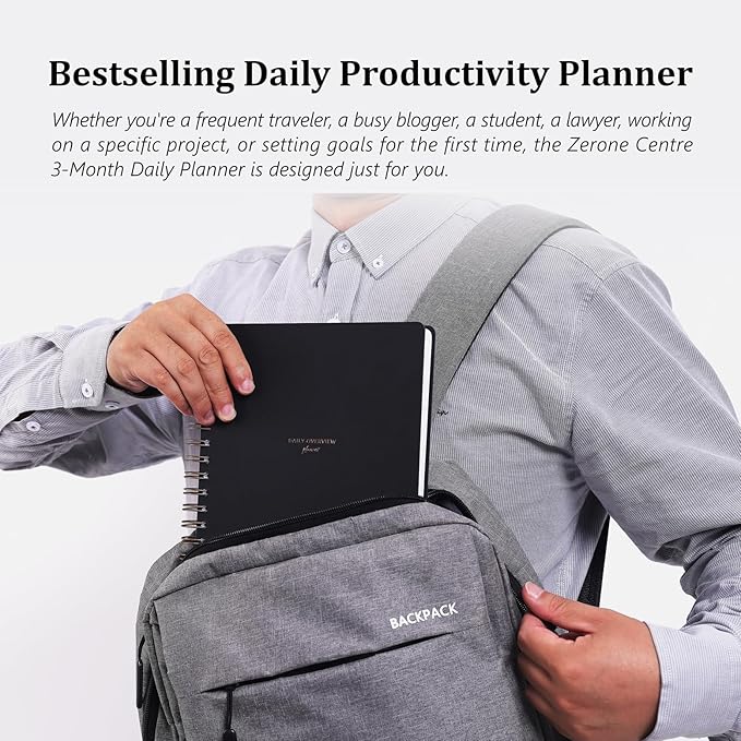 Undated Daily Overview Planner - 3-Month Productivity Journal to Increase Focus, Eliminate Overwhelm, and Achieve Your Goals - 8×8.8" Hard Cover Wire-bound Agenda Notepad