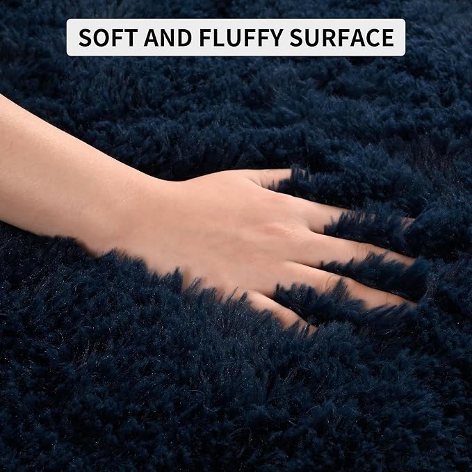 Tepook 5x8 Navy Blue Rugs for Living Room, Soft Fluffy Dark Blue Area Rug for Bedroom, Shaggy Plush Floor Carpet for Kids Girls Boys Room, Non-Slip Throw Carpets for Dorms Nursery Classroom Home Decor