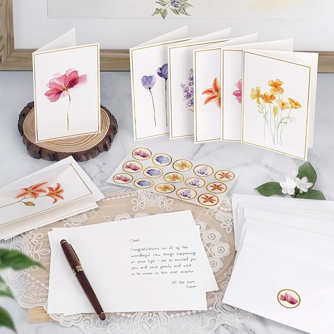 EACYART Blank Cards, 30 Pack Blank Greet Cards, Elegant Gold Foil Blank Note with Envelopes, Perfect Stationary Set For All Occasions, 5 Assorted Floral Designs