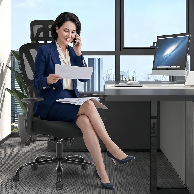 Ergonomic Office Chair Mesh HighBack Adjustable Headrest Arm Lumbar Support | Adjustable Height & Armrests, Lumbar Support Swivel Task Chair, 350LBS Executive Computer Chair for Home Office Study Meeting