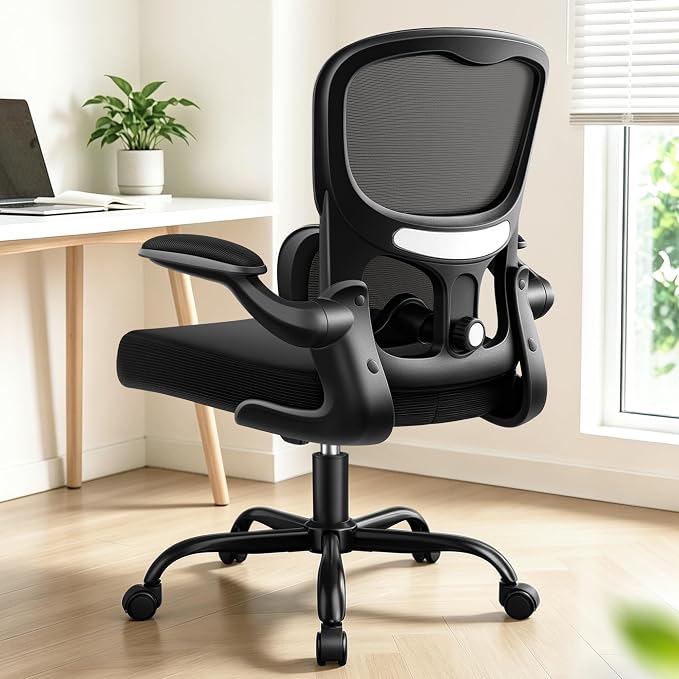 ALLGOD Ergonomic Office Chair, Breathable Mesh Ergonomic Desk Chair with Adjustable Lumbar Support, Flip-up Armrests, Computer Chairs Comfortable for Home, Office, Work, 300lbs, Black, Upgrade