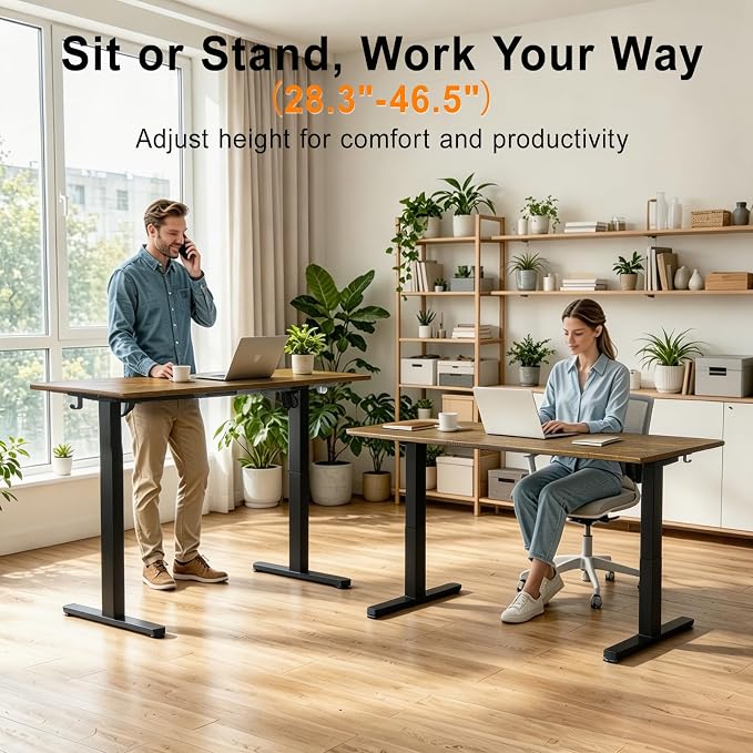 Electric Standing Desk, 40x24 Inches Sit Stand up Desk with 3 Memory Presets & Child Lock, Silent Motor, Heavy Duty Steel Frame, Dual Hooks, for Computer Workstation,Dark Walnut