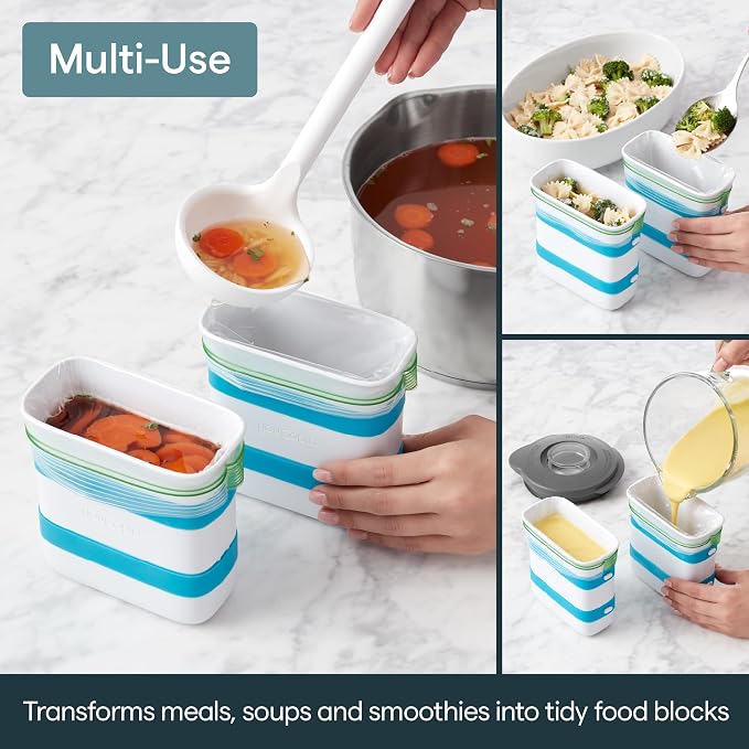YouCopia FreezeUp Freezer Food Block Maker, 2 Cup, 2-Pack, Meal Prep Bag Container to Freeze Leftovers and Soup