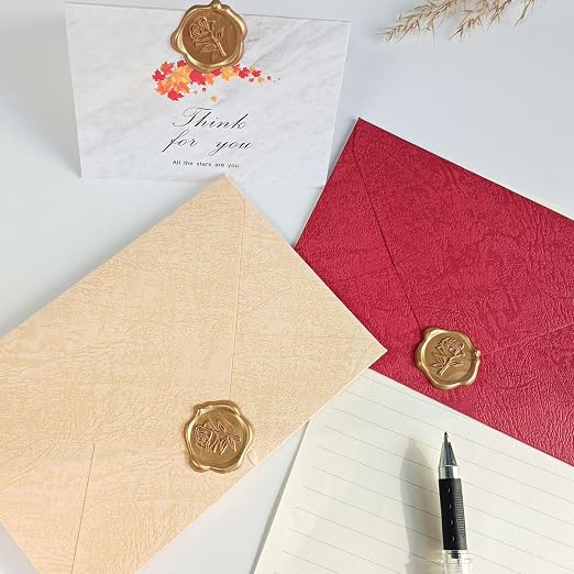 50 Pcs Gold Rose Wax Seal Stickers, Rose Envelope Wax Seal, Wedding Invitation Accessories, Easy to Use Gold Envelope Stickers with Good Adhesion