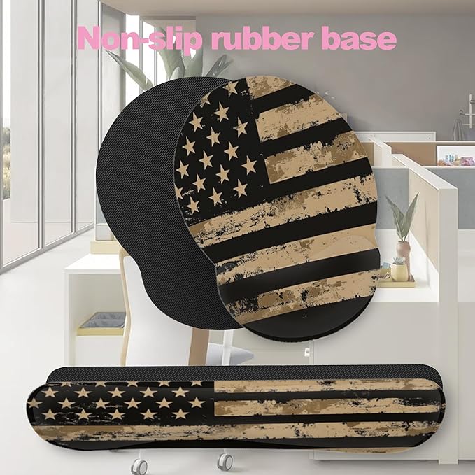 Retro Flag Ergonomic Wrist Support Keyboard Mouse Wrist Rest Set, Computer Office Comfortable Wrist Rest for Mouse Easy Typing