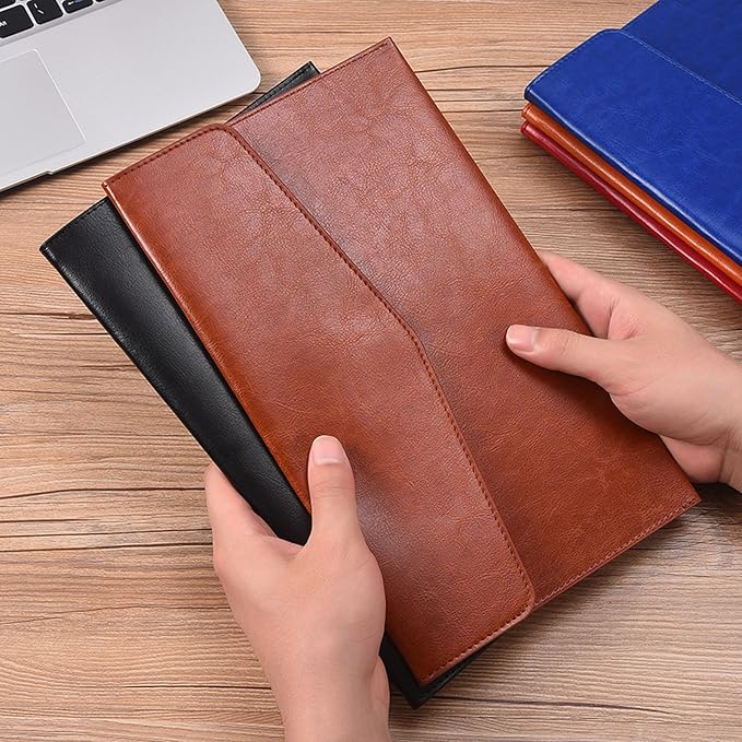 PU Leather A5 File Folder Document Holder A5 Envelope Folder with Snap Closure for Receipt 2Packs (Blue&Red)