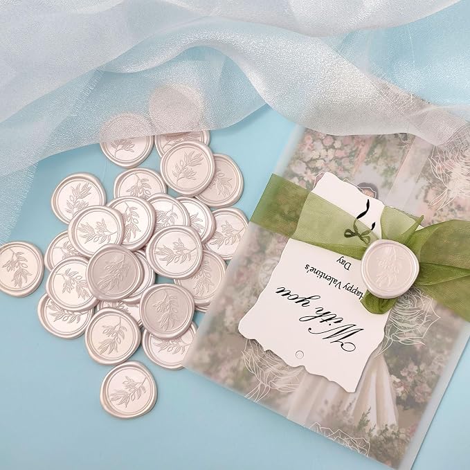 50Pcs Champagne Self-Adhesive Wax Seal Stickers - Wax Seal Perfect for Wedding Invitation or Envelope Good Adhesion and Easy to Use, Wedding Invitation Accessories
