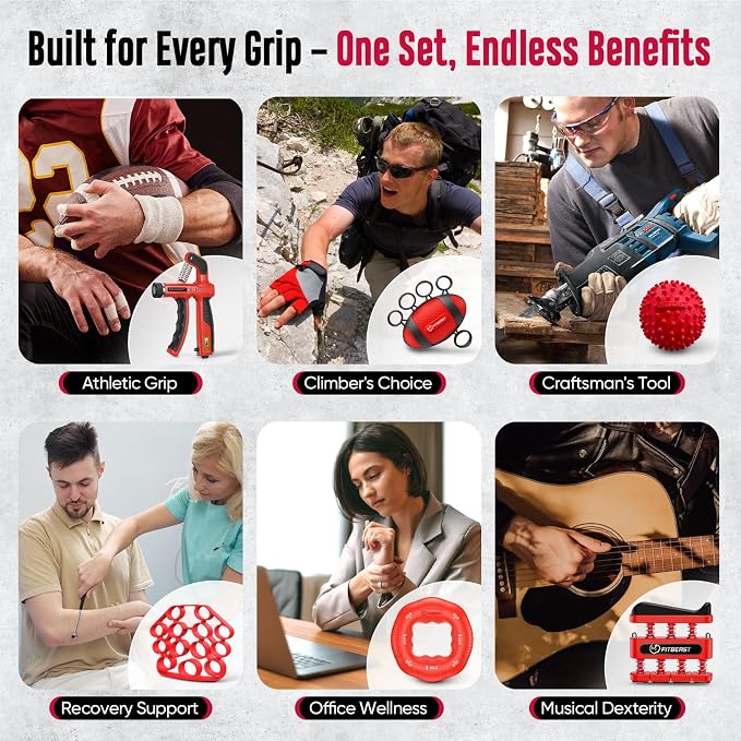 FitBeast Grip Strength Trainer, Hand Gripper Strengthener Kit - 6 Pack with Adjustable Resistance Forearm Strengthener, Forearm Exerciser and Massage Balls for Hand Therapy, Grip Training