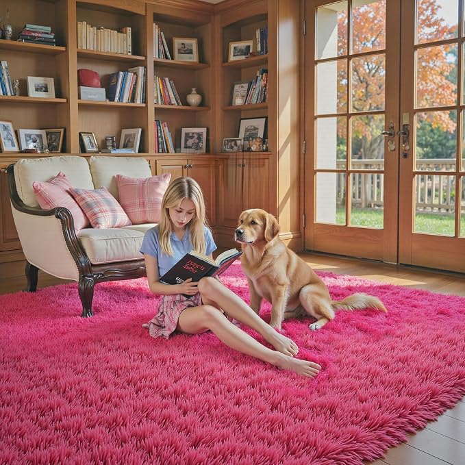Rugs for Bedroom 4x6, Alfombras para Salas Shag Plush Soft Area Rug, Shaggy Carpets for Livingroom,Home Decor Aesthetic(Hot Pink, 4 x 6)