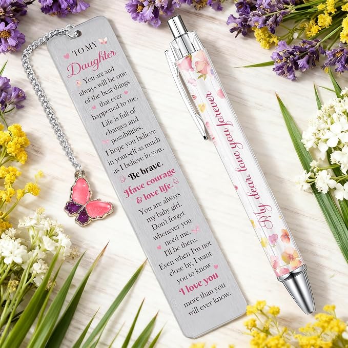 Daughter Bookmark with Pen Gifts - Inspirational Daughter Gifts from Mom Dad, Encouraging Graduation Christmas Wedding Birthday Accompany Present for My Girl Stepdaughter Her