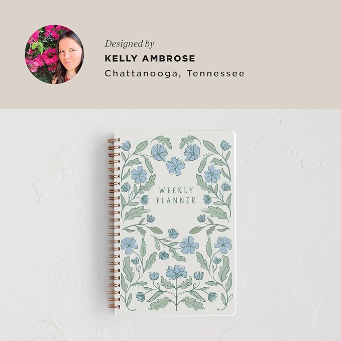 Minted Botanical 2026 Weekly & Monthly Undated Planner, 5.5" x 8.5" Floral Spiral Bound Planner Notebook for School, Work, 132 Pages, Undated Monthly & Weekly Layouts with 2026–2027 Reference Calendar