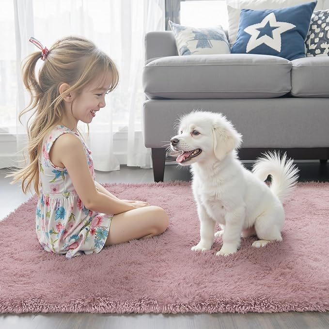Area Rugs 10x14 Living Room, Shaggy Carpet Soft Plush Furry Bedside Rug Large Area Rugs for Bedroom Home Decor Anti Slip(10 x 14, Blush)