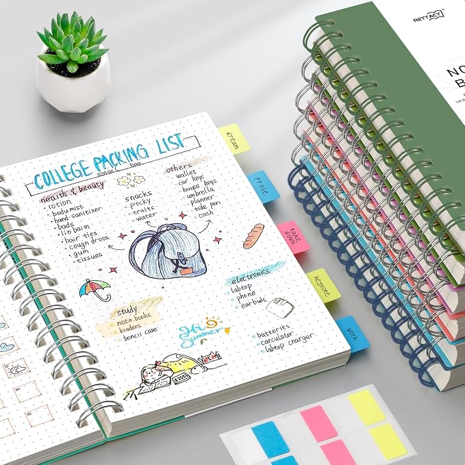 RETTACY Dotted Journal Notebook, 300 Pages, B5 Medium Size (7.4'' × 10''), 100 GSM Thick Paper, Flexible Plastic Cover, Spiral-bound, for Journaling, Planning, Tracking (Dark Green)