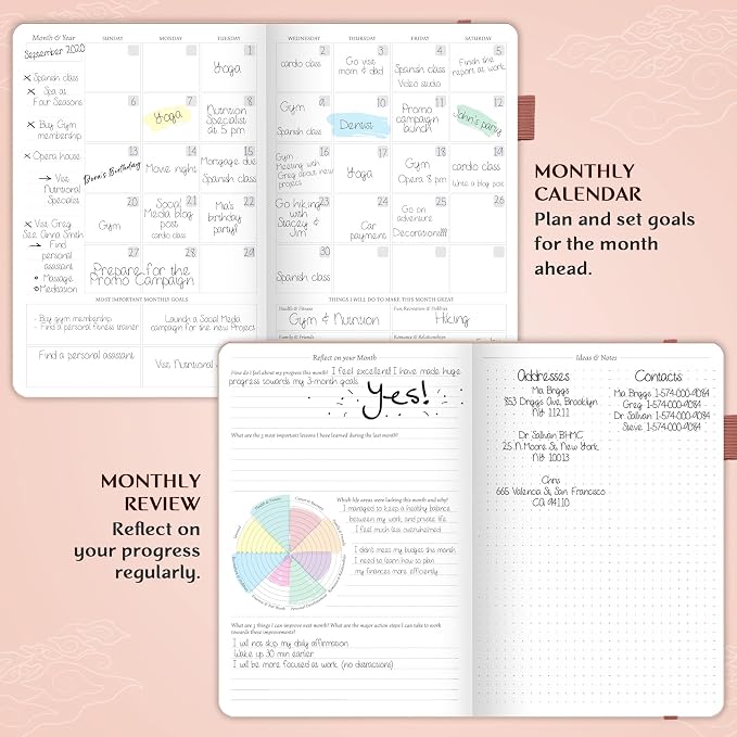 Legend Undated Weekly Planner – Goal Planner Journal & Organizer Notebook – Agenda Book with Monthly Calendar & To-Do List, A5 (Rose Gold, Gold)