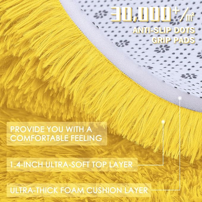 OLANLY 6x9 Machine Washable Large Area Rugs for Living Room, Bedroom, Soft Fluffy Shaggy Bedside Rug, Indoor Floor Carpet for Kids Girls and Boys, Dorms, Nursery, Home Decor Aesthetic, Yellow