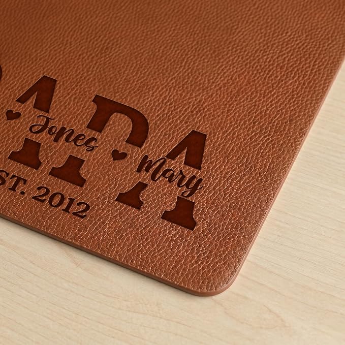 Personalized Leather Desk Mat for Dad, Engraved Kids Name Large Mouse Pad, Non-Slip PU Leather Blotter, Fathers Day Desk Mat