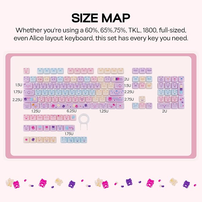 KiiBOOM Cute Cat Keycaps Set, Mao Profile, PC Keycap for MX Switches Mechanical Keyboard, Compatible with 60%, 65%, 75%, TKL, 96%, Full-Sized Layout (Meow Pudding V2)